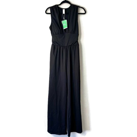 New Halara Black V Neck Sleeveless Pockets Easy-Peezy Jumpsuit Size Medium - Picture 3 of 7